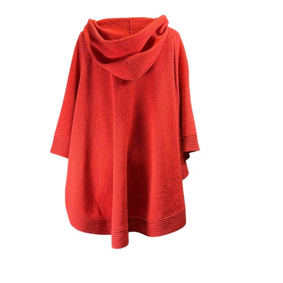 Eileen Fisher Red Yak Wool Zip Front Hooded Poncho Cape Coat Medium Lagenlook - Picture 4 of 10
